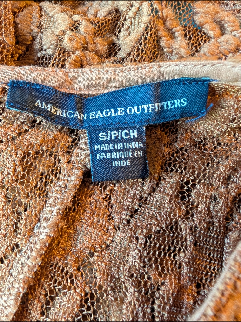 AE Brown Sheer Crochet Lace Sleeveless Cami Tank Top Small S Relaxed Boho Casual - Picture 5 of 8